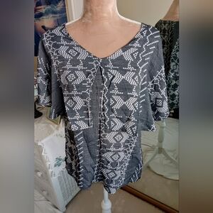 Fred David-Gray & White Layered Cape Short Sleeve Blouse